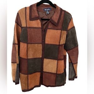 Leather Suede Patchwork Jacket Denim&Co Oversized Size M